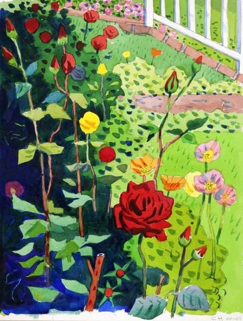 GARDENS - watercolor painting by the Venice painter, Curtis Hoekzema.