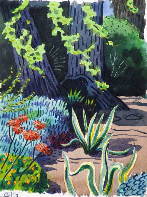 GARDENS - watercolor painting by the Venice painter, Curtis Hoekzema.